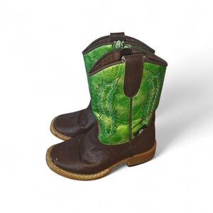 DBL Barrel Toddler Boys Wyatt Western Boots Size 8c Green Brown